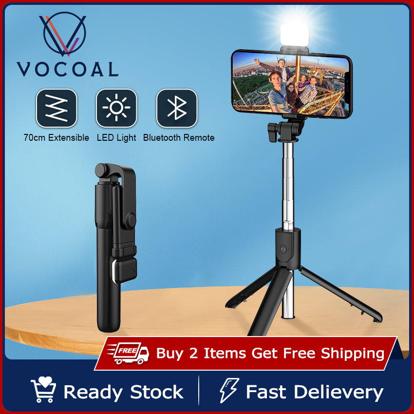 Bluetooth Remote Selfie Stick with LED Light